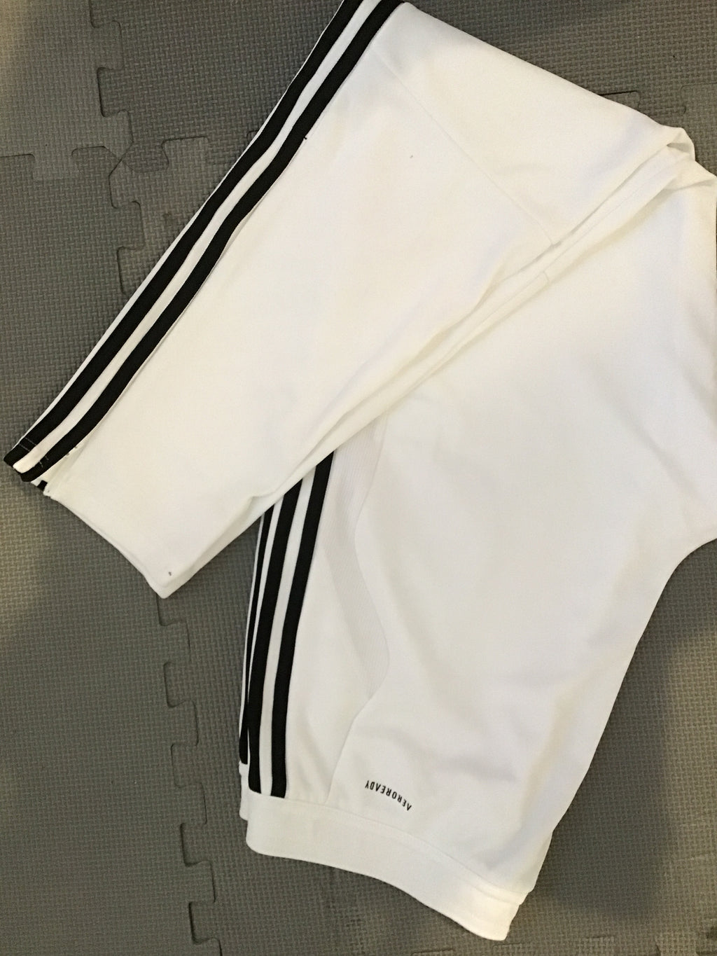 Adidas Aero Track Pants – White/Black Stripe (Size L)