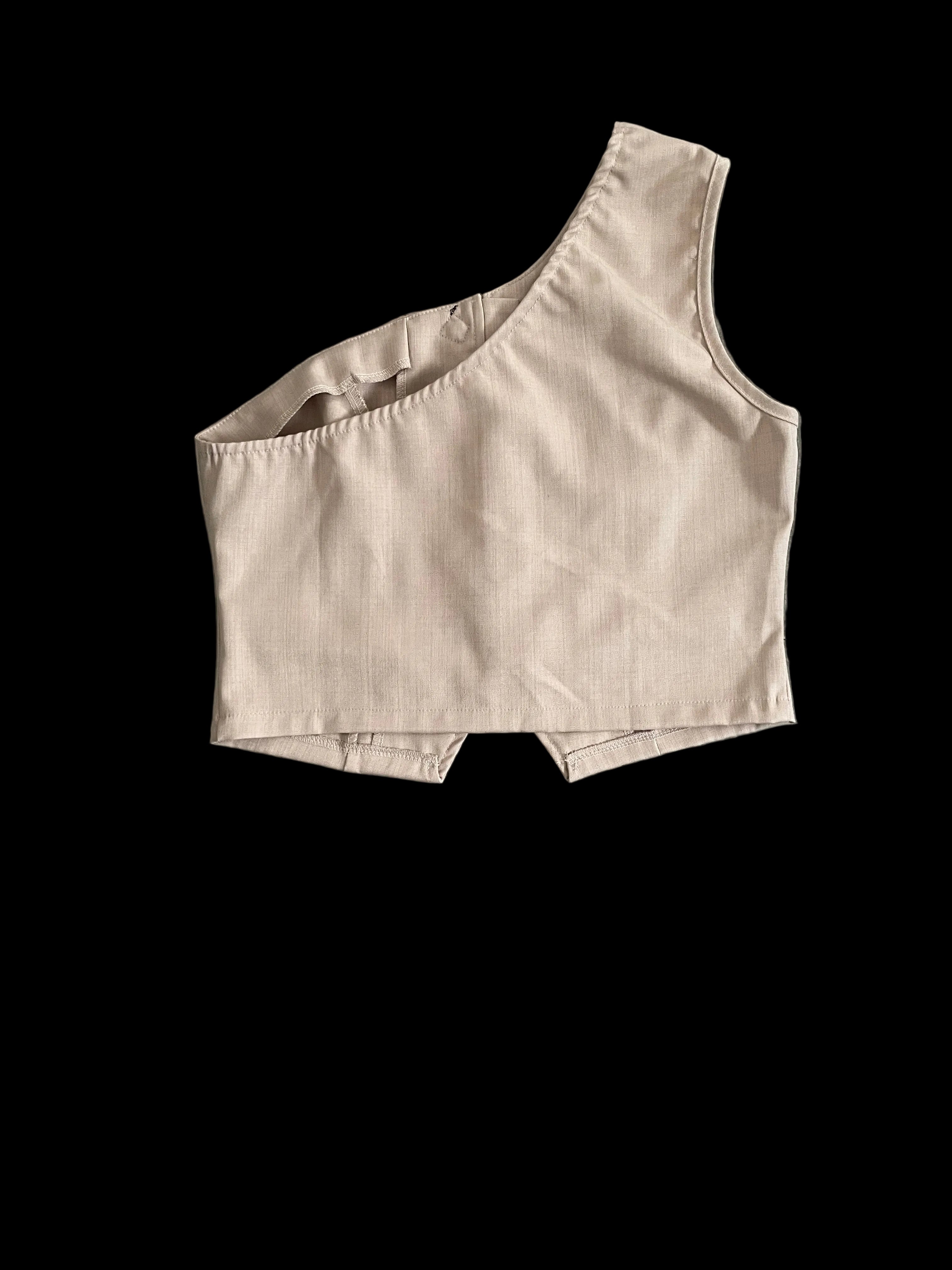 Selianne Asymmetric Neckline Sleeveless Blouse -Beige Sz.M