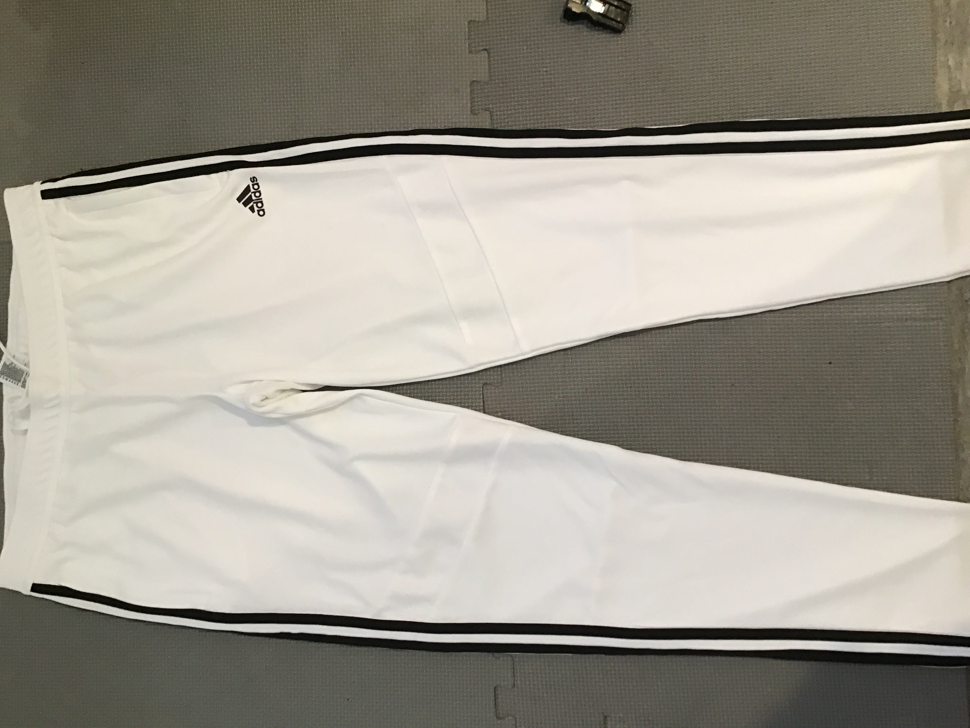 Adidas Aero Track Pants – White/Black Stripe (Size L)