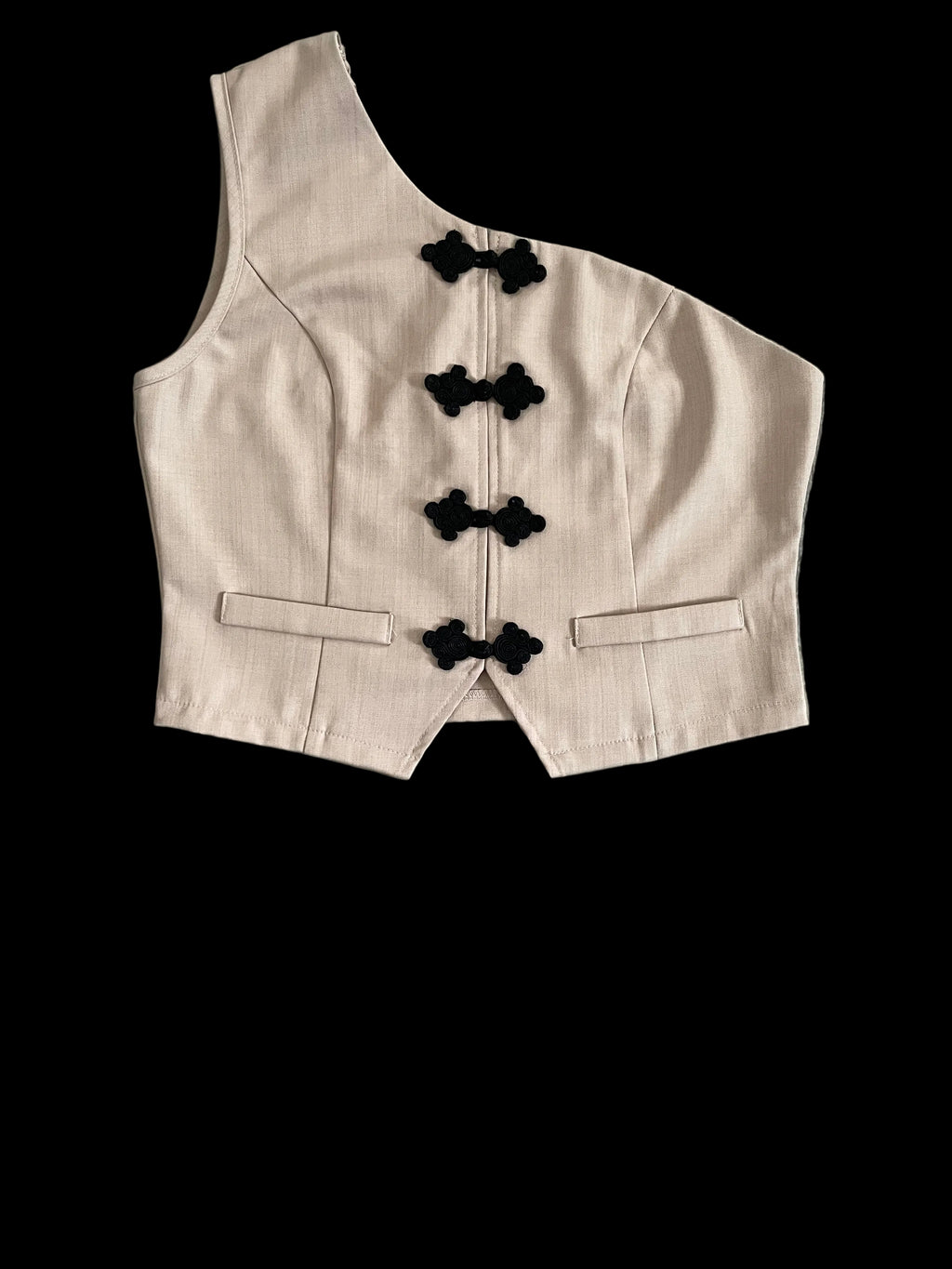 Selianne Asymmetric Neckline Sleeveless Blouse -Beige Sz.M