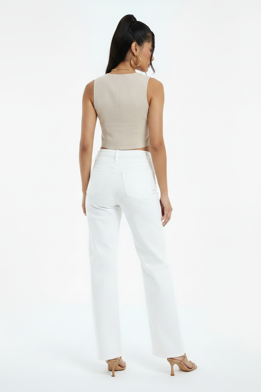 Selianne Asymmetric Neckline Sleeveless Blouse -Beige Sz.M