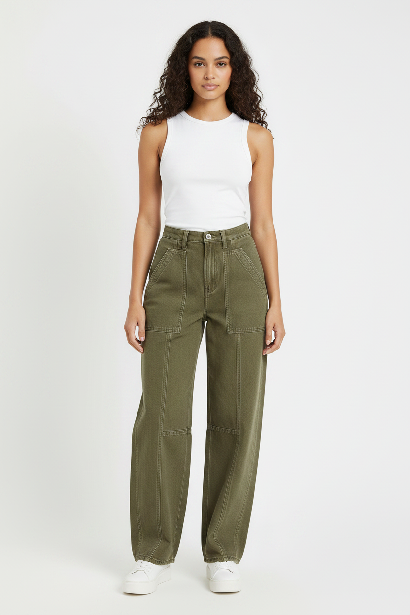 Olive Green Barrel-Leg Jeans         WMN SZ.2