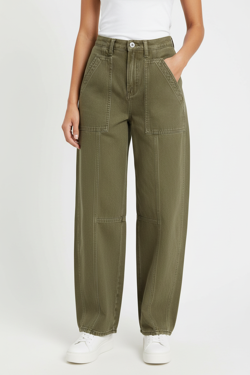 Olive Green Barrel-Leg Jeans         WMN SZ.2